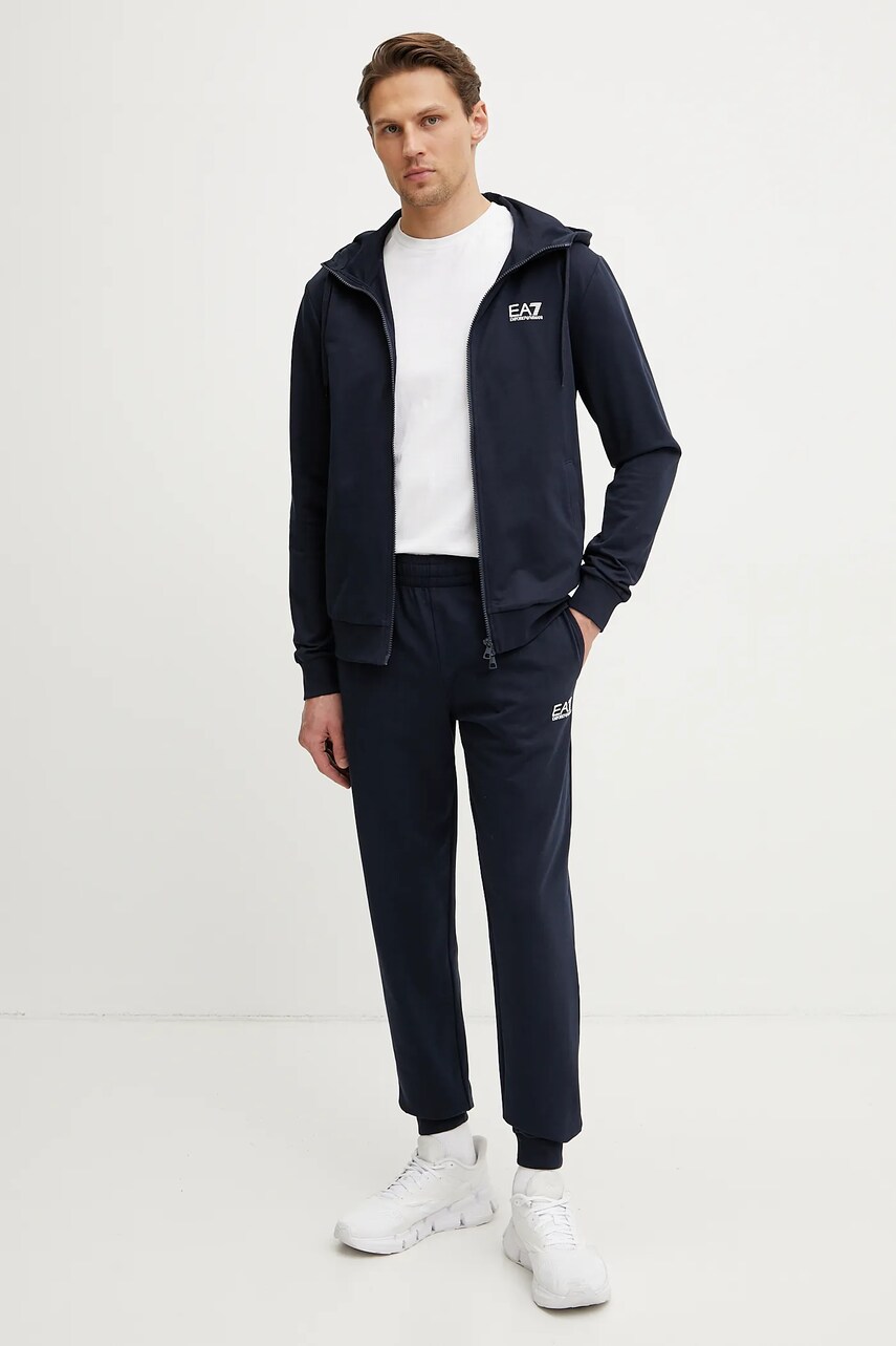 Levně Bavlněná tepláková souprava EA7 Emporio Armani modrá barva, PJVRZ.8NPV63