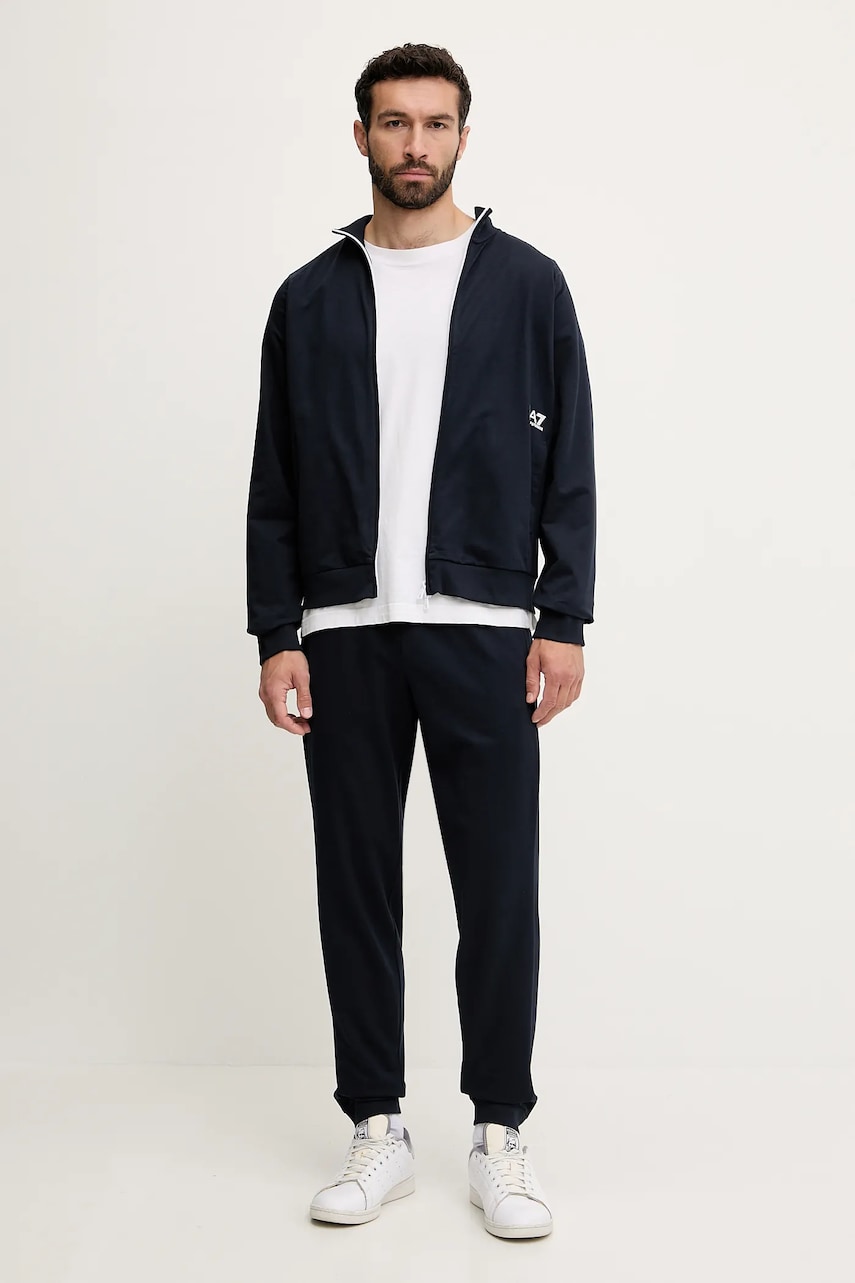 Levně Bavlněná tepláková souprava EA7 Emporio Armani pánská, tmavomodrá barva, AF12681.7M000206