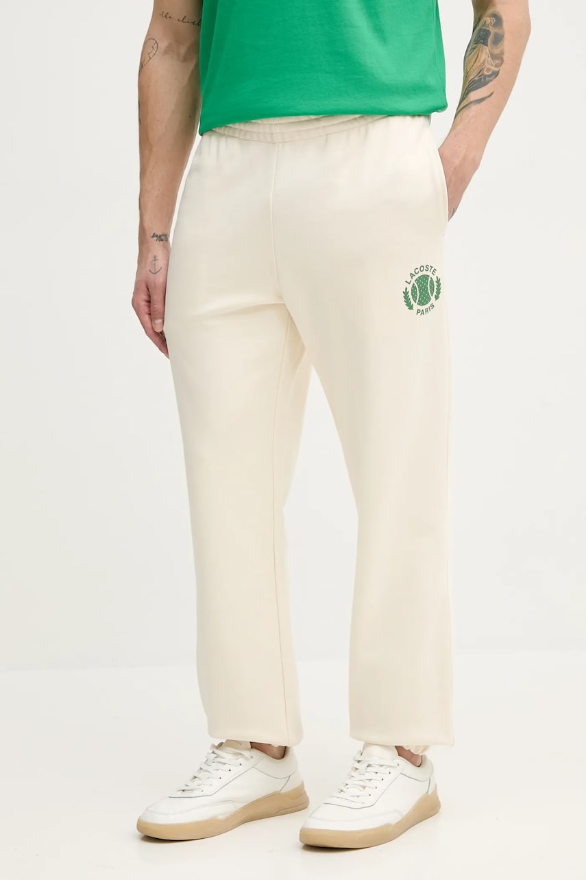 Lacoste pantaloni de trening barbati, culoarea bej, cu imprimeu, XH9777 Lacoste pantaloni de trening barbati, culoarea bej, cu imprimeu, XH9777