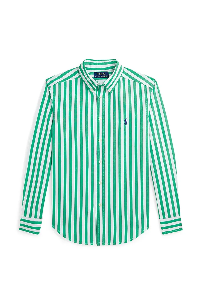 Levně Dětská bavlněná košile Polo Ralph Lauren zelená barva, 323918249017