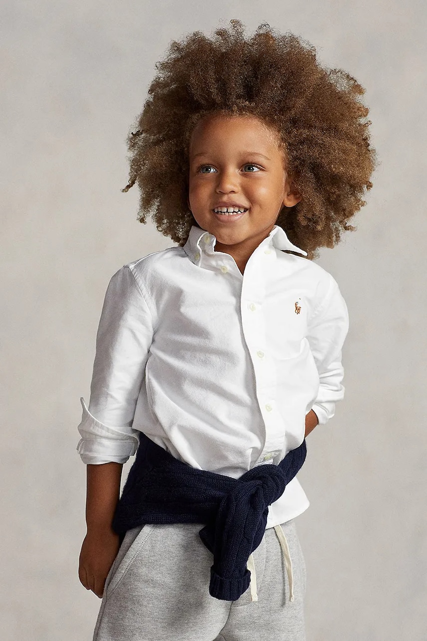 Levně Dětská bavlněná košile Polo Ralph Lauren bílá barva, 322677133001