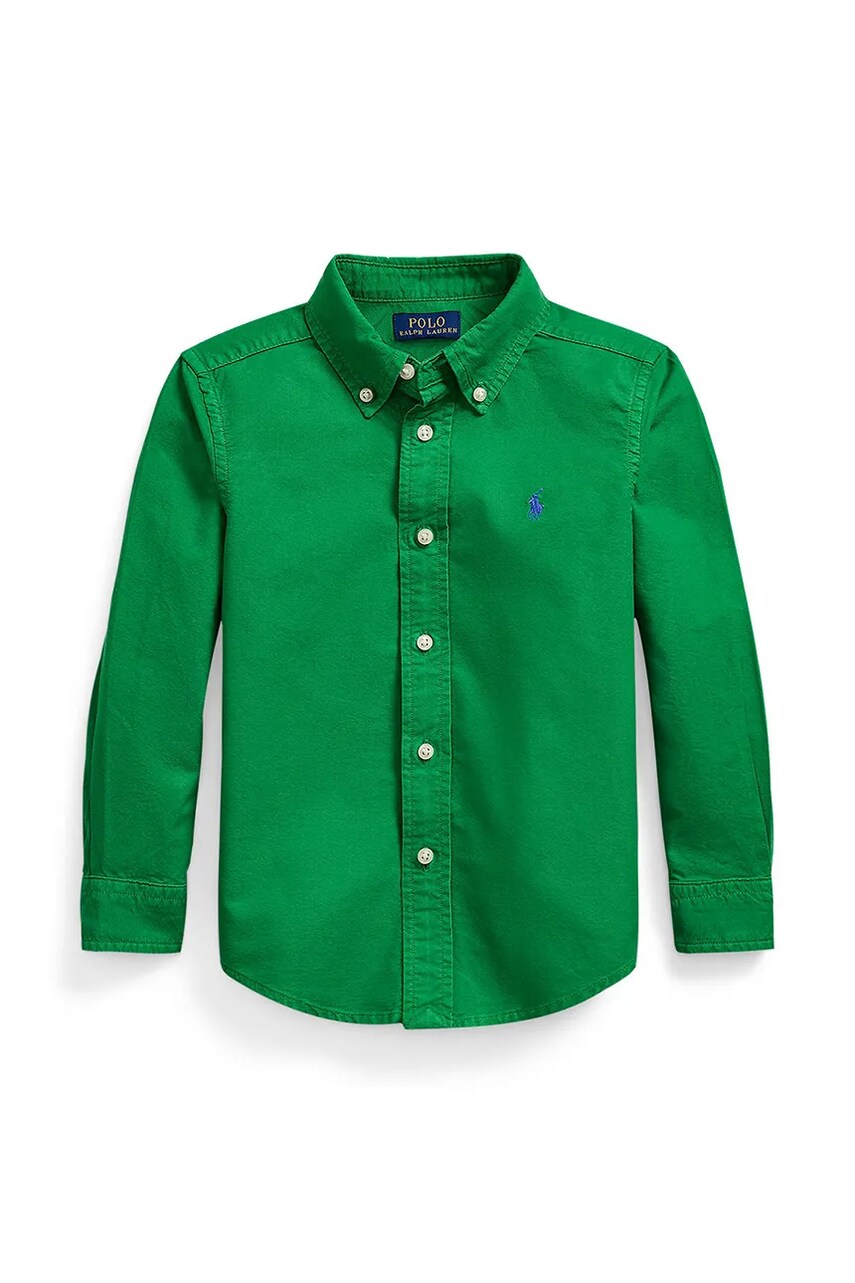 Levně Dětská bavlněná košile Polo Ralph Lauren zelená barva, 322858909018