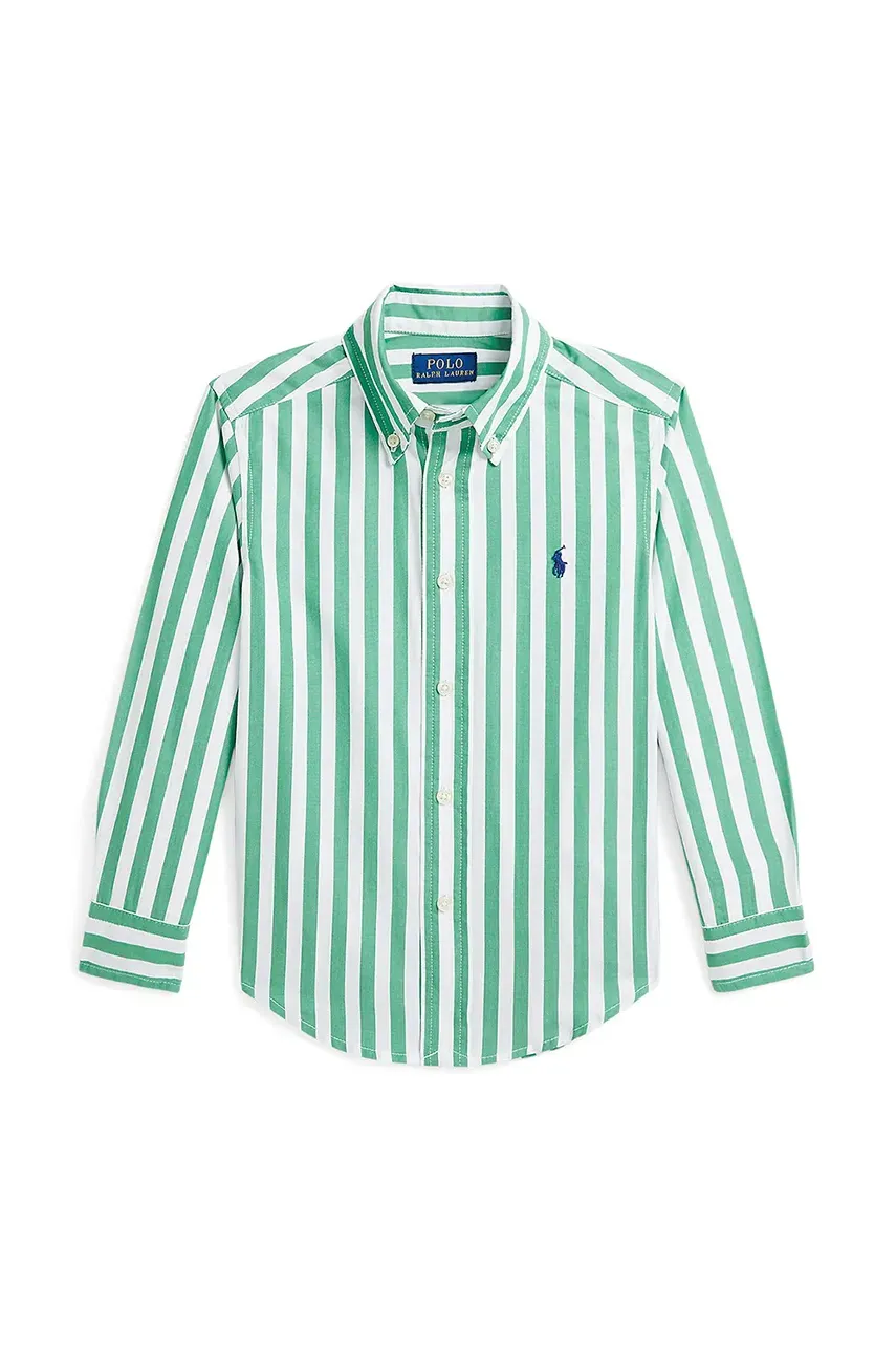 Levně Dětská bavlněná košile Polo Ralph Lauren zelená barva, 322918249017