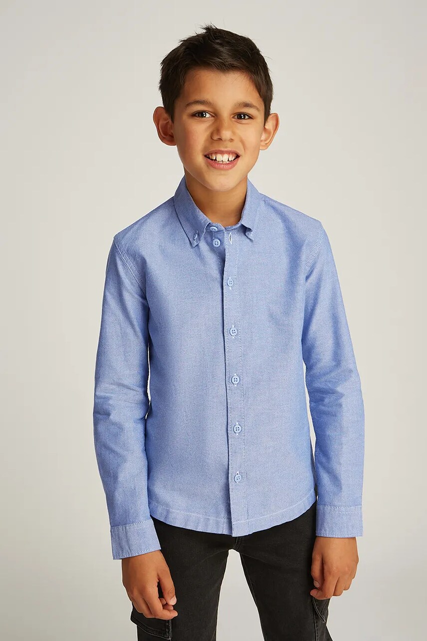 Levně Dětská bavlněná košile Calvin Klein Jeans modrá barva, IB0IB02392