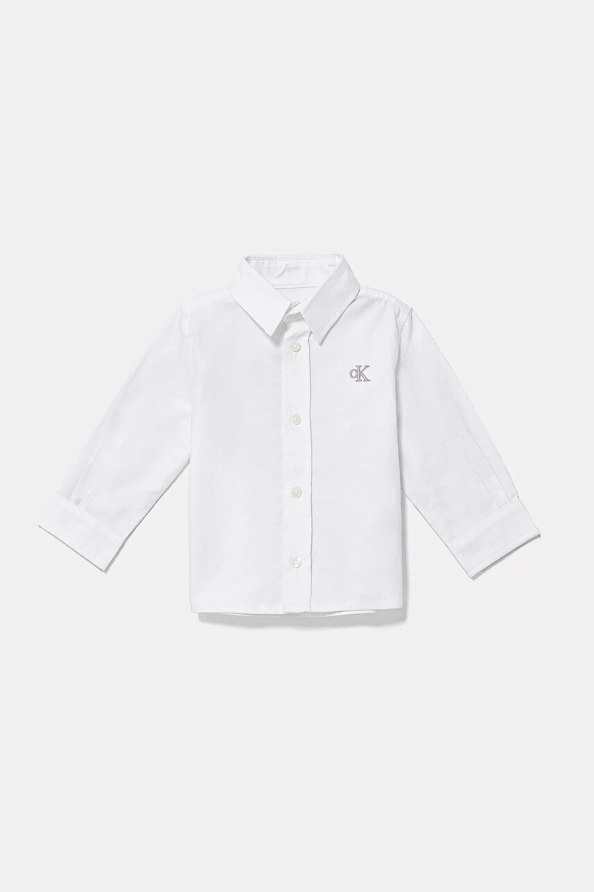 Levně Dětská bavlněná košile Calvin Klein Jeans bílá barva, IN0IN00289