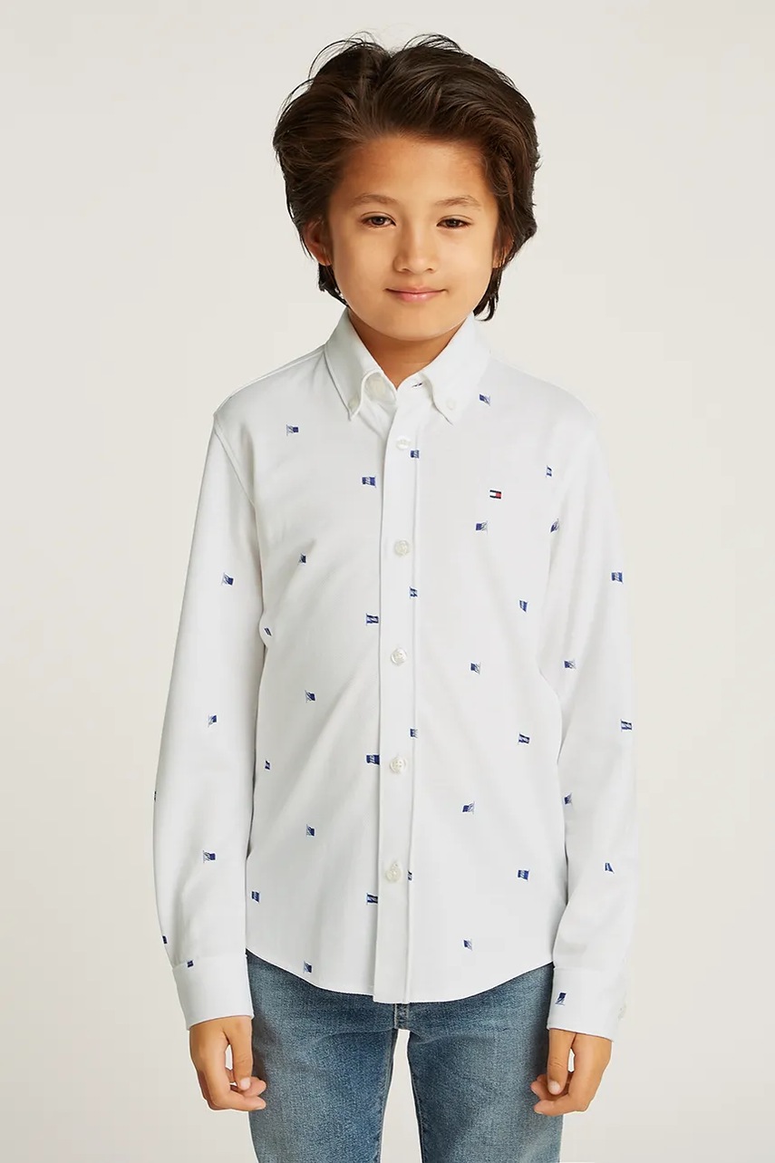 

Детска памучна риза Tommy Hilfiger в бяло KB0KB09594, Бял