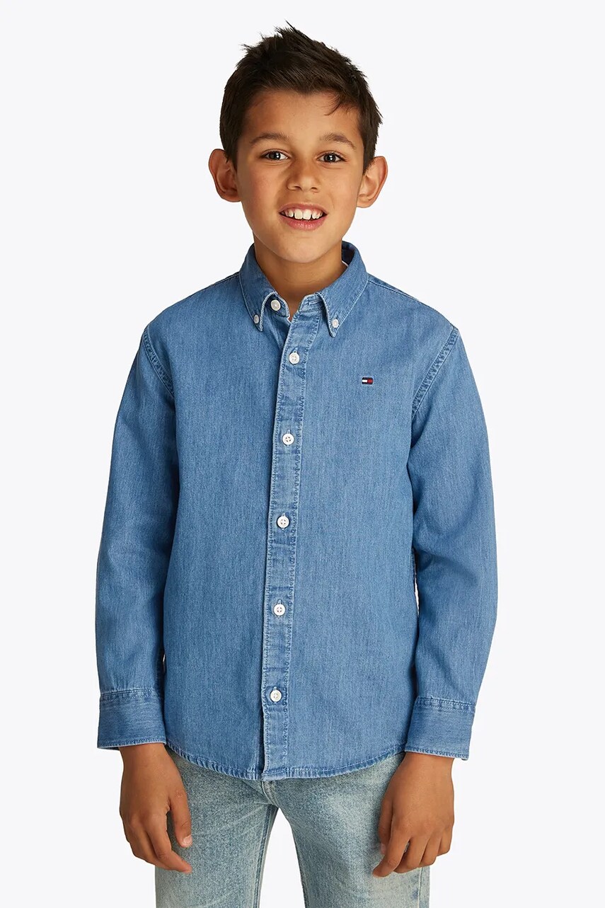 Levně Dětská bavlněná košile Tommy Hilfiger modrá barva, KB0KB09606