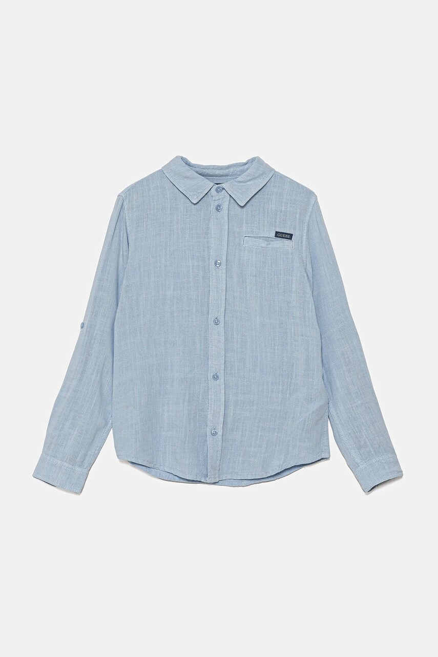 Levně Dětská košile s příměsí lnu Guess modrá barva, L5GH00 WFBT0
