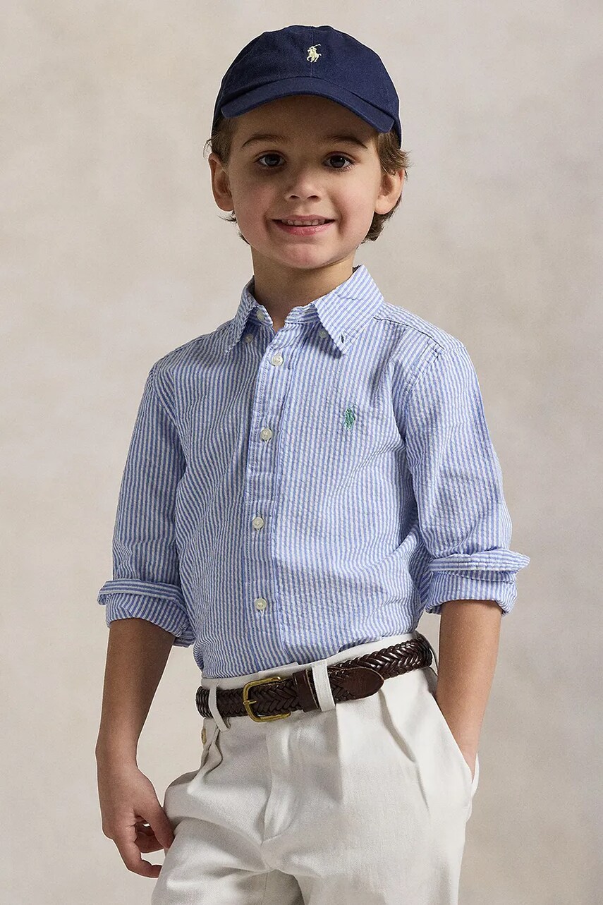Levně Dětská bavlněná košile Polo Ralph Lauren modrá barva, 322964692001