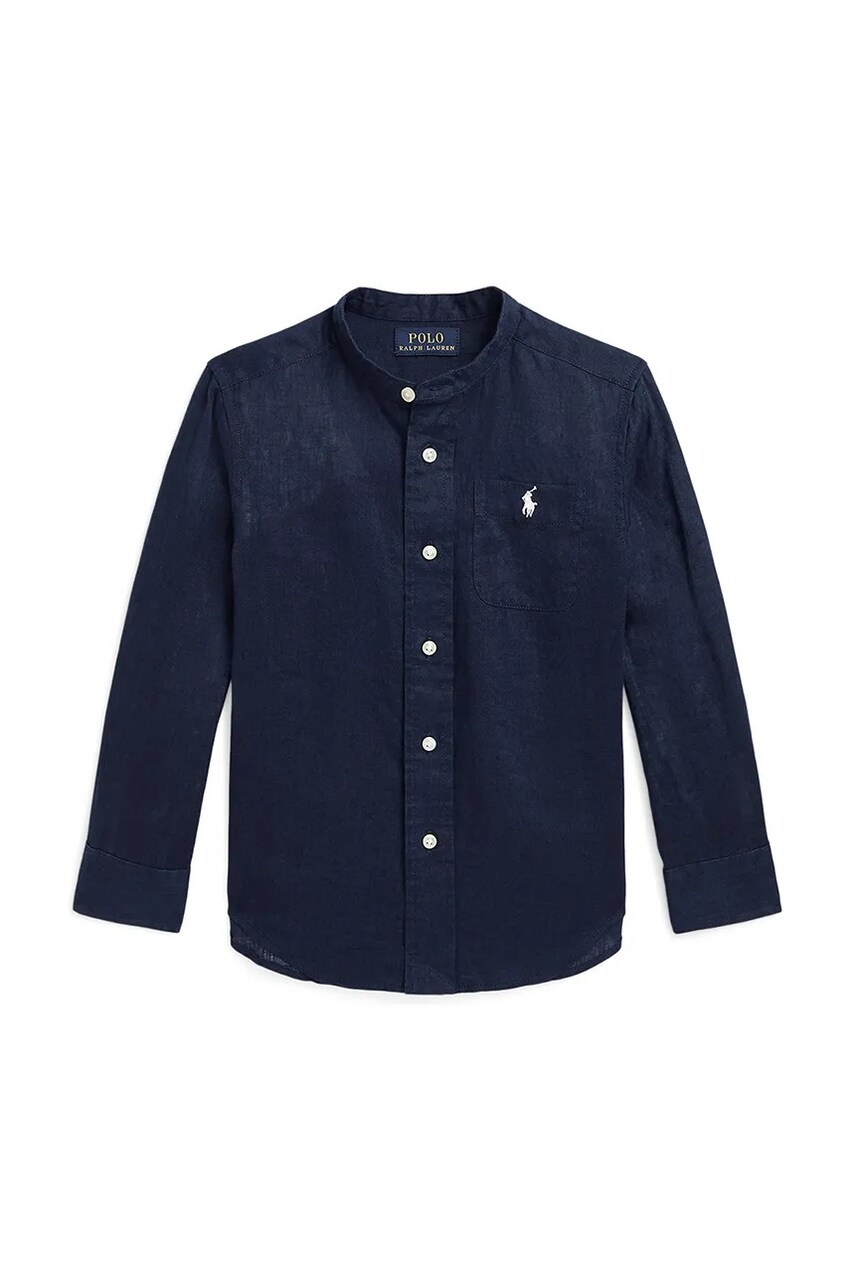 Levně Dětská košile s příměsí lnu Polo Ralph Lauren tmavomodrá barva, 322964592001