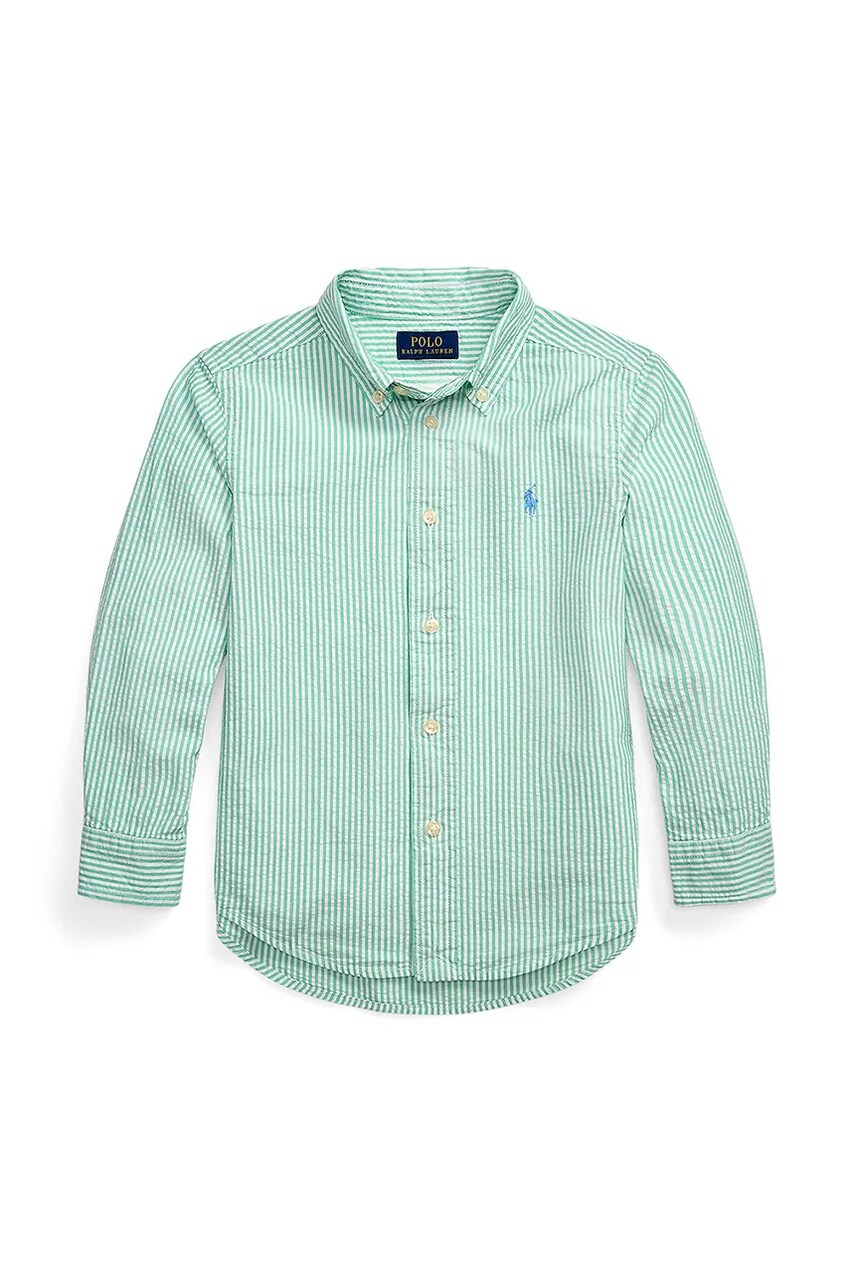 Levně Dětská bavlněná košile Polo Ralph Lauren zelená barva, 322964692002