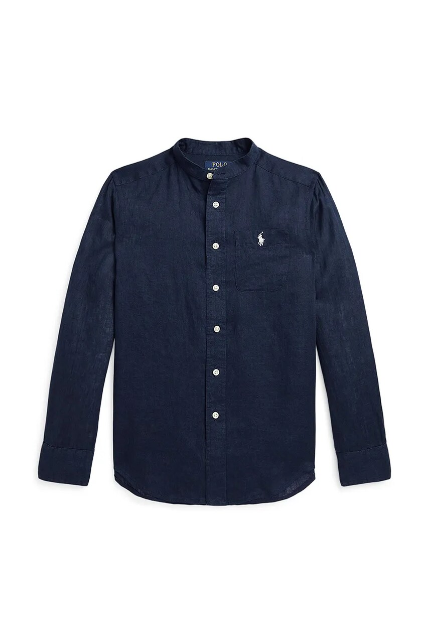 Levně Dětská lněná košile Polo Ralph Lauren tmavomodrá barva, 323964592001