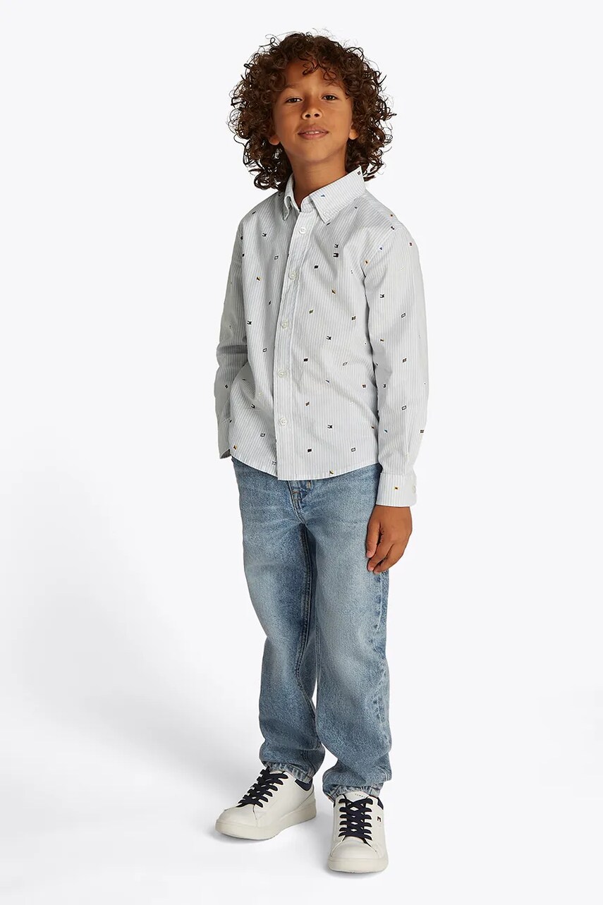 Levně Dětská bavlněná košile Tommy Hilfiger modrá barva, KB0KB09555