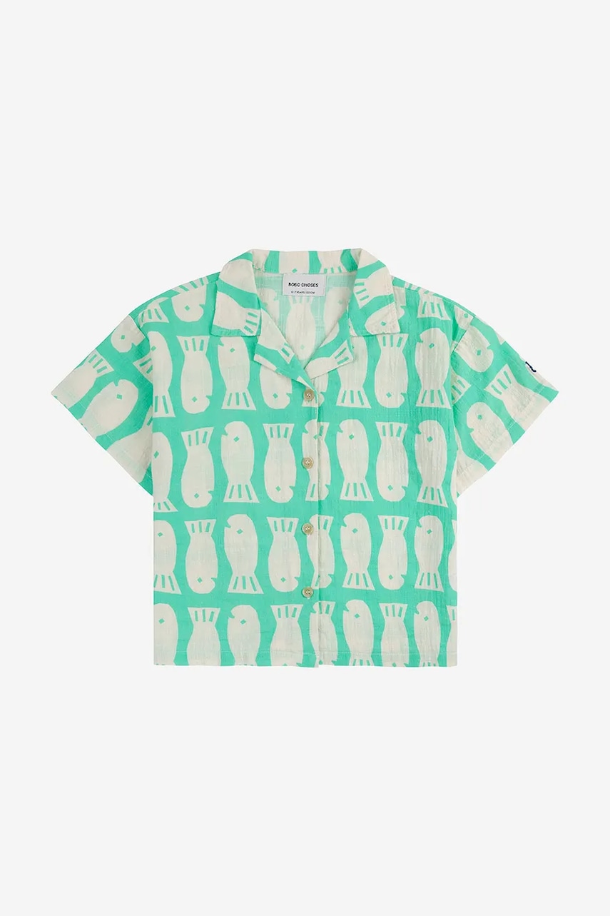 Детская хлопковая рубашка Bobo Choses Lucky Fish цвет бирюзовый 125AC025 Детская хлопковая рубашка Bobo Choses Lucky Fish цвет бирюзовый 125AC025