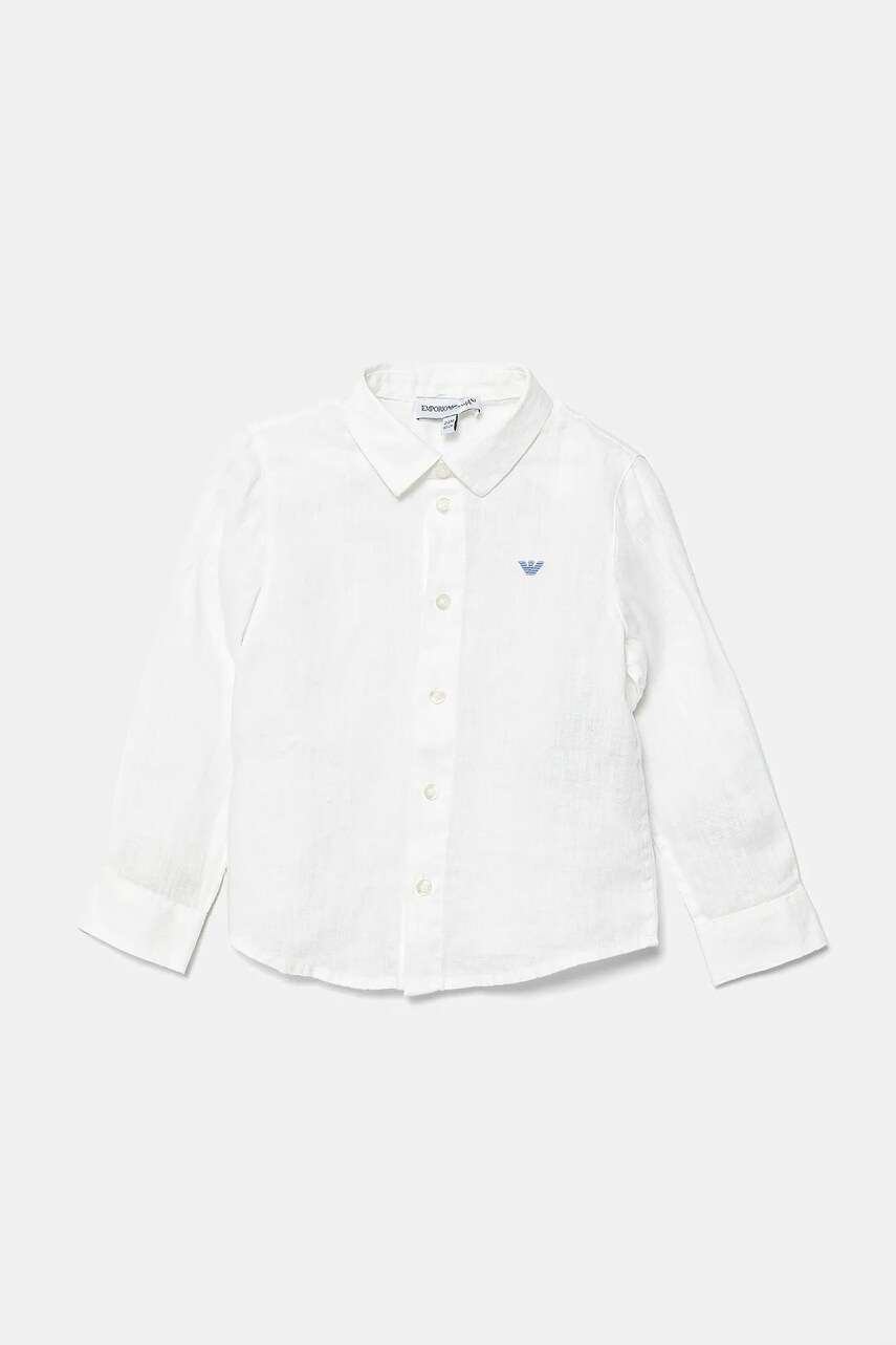 Levně Kojenecká lněná košile Emporio Armani bílá barva, 8NHC02 3NEEZ