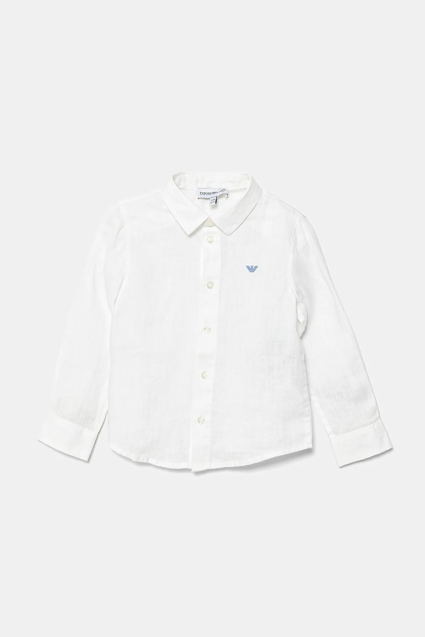 Emporio Armani cămașă de in pentru bebeluși culoarea alb, 8NHC02 3NEEZ