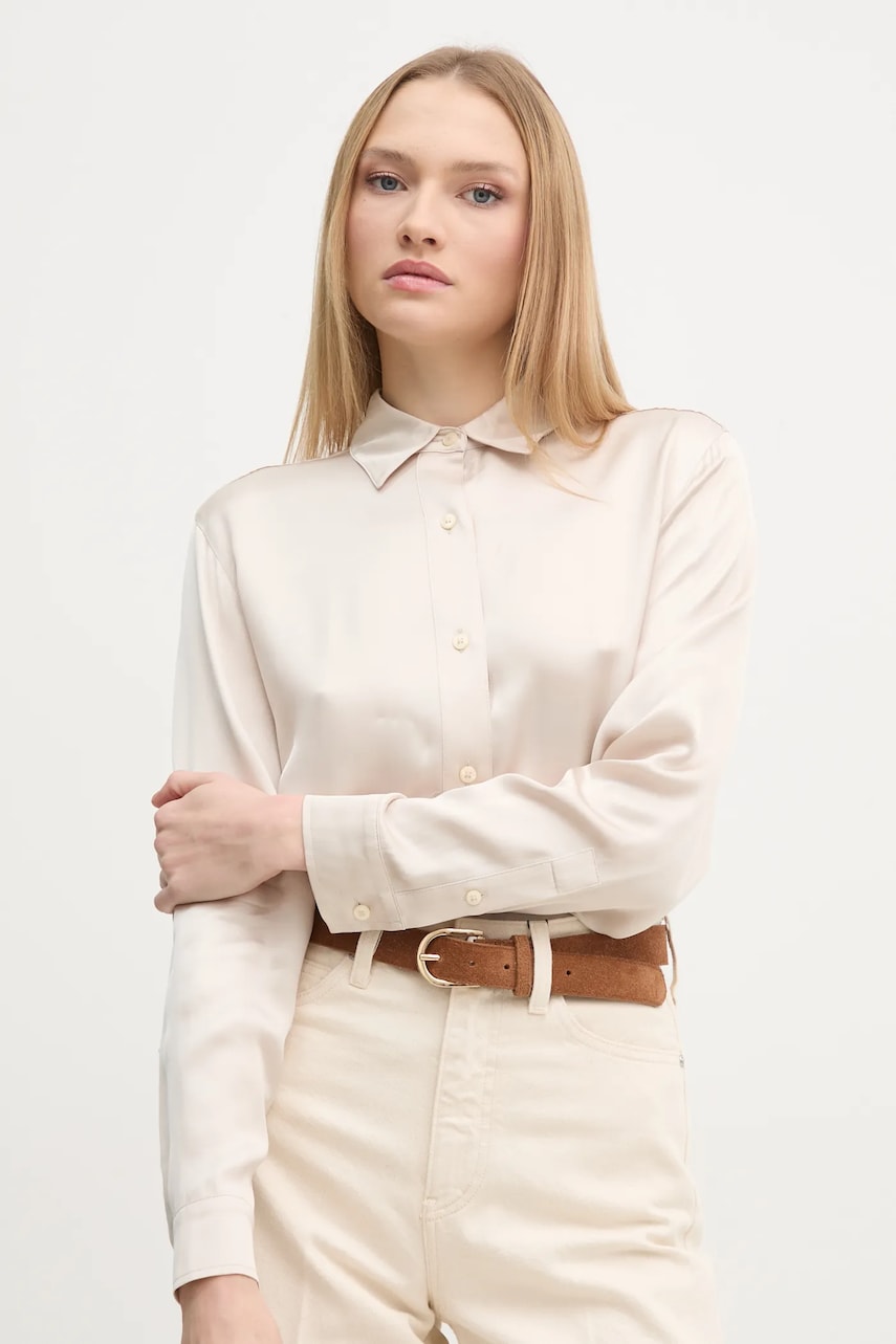 Levně Košile Calvin Klein Jeans dámská, béžová barva, relaxed, s klasickým límcem, J20J224855