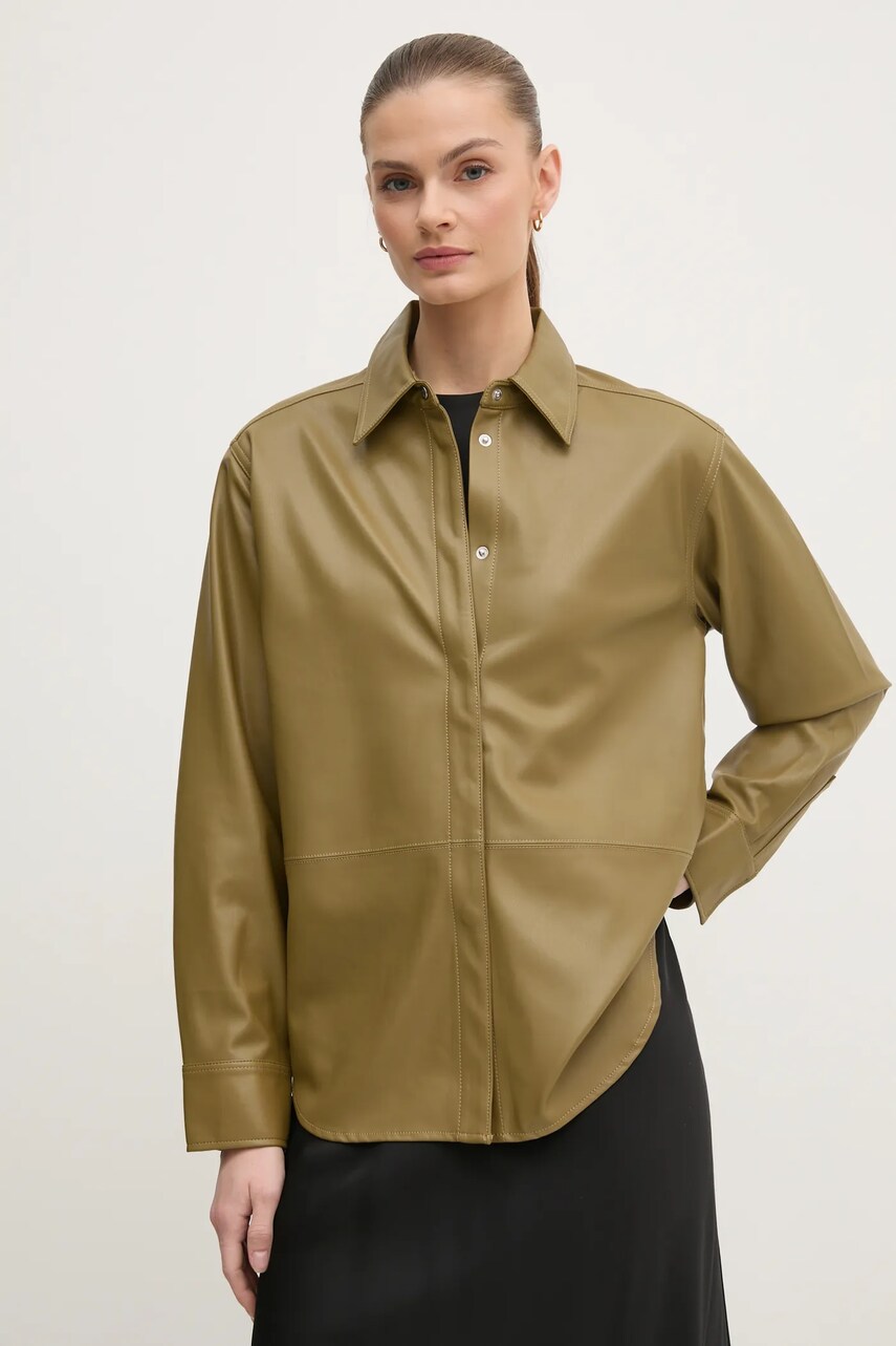 Levně Košile Calvin Klein Jeans dámská, zelená barva, regular, s klasickým límcem, J20J224868