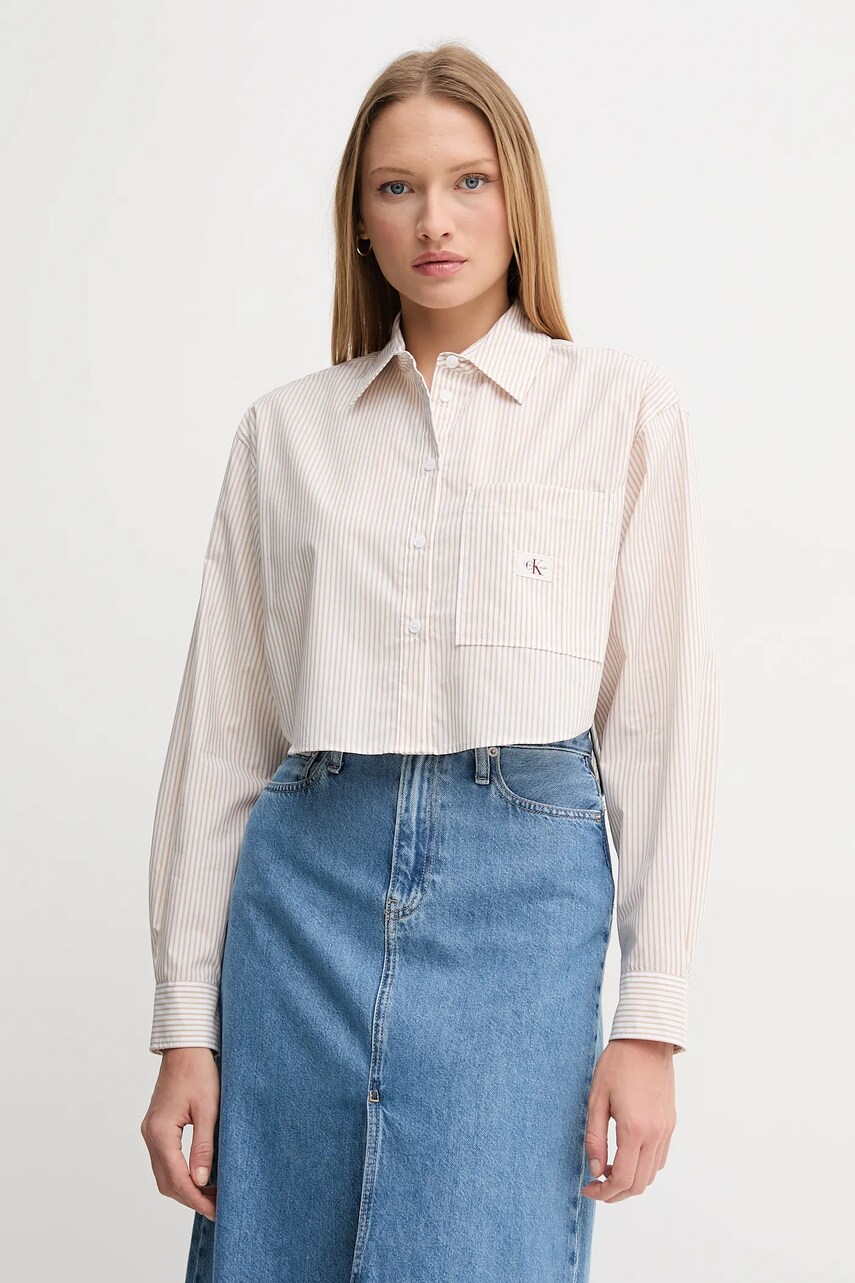 Levně Bavlněná košile Calvin Klein Jeans růžová barva, relaxed, s klasickým límcem, J20J225078