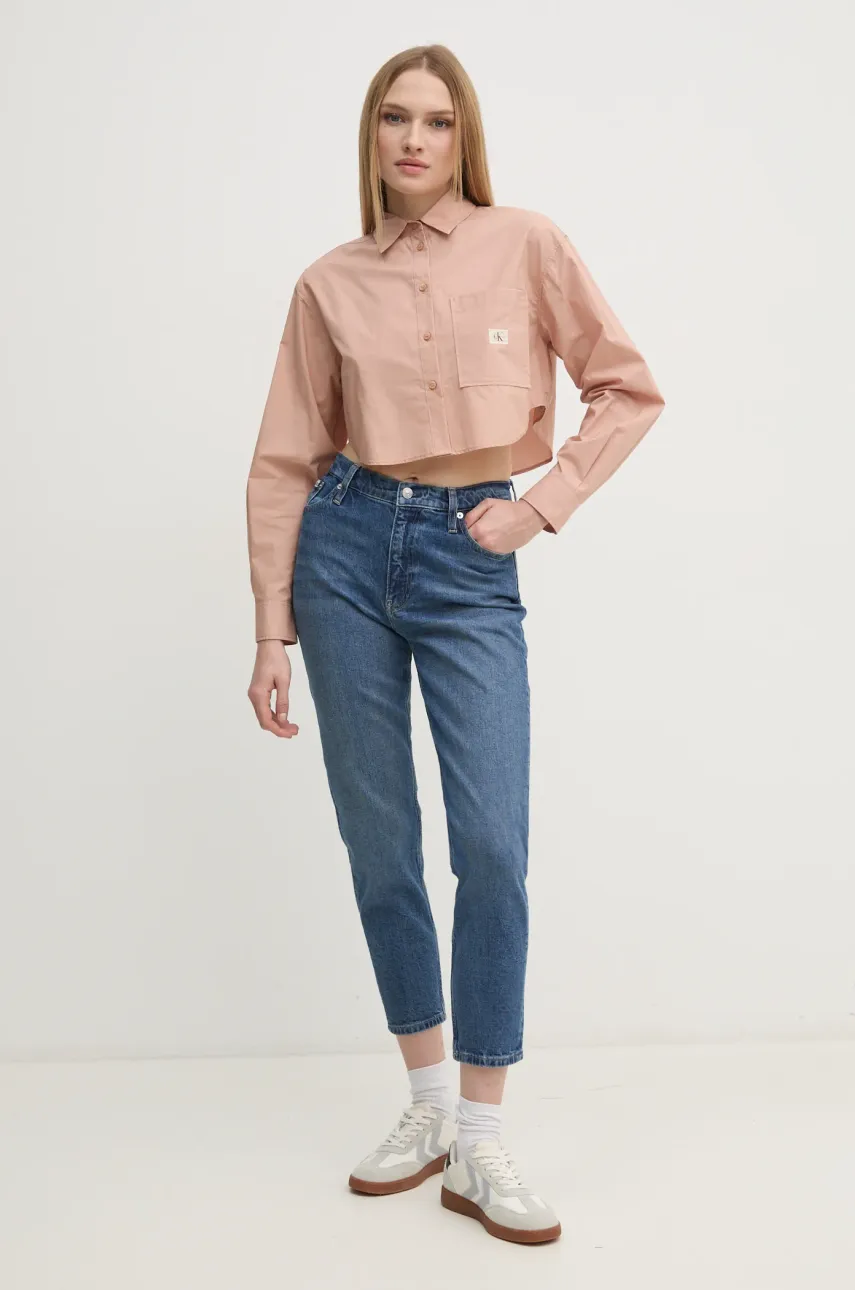 Хлопковая рубашка Calvin Klein Jeans женская цвет оранжевый relaxed классический воротник J20J225078 Хлопковая рубашка Calvin Klein Jeans женская цвет оранжевый relaxed классический воротник J20J225078