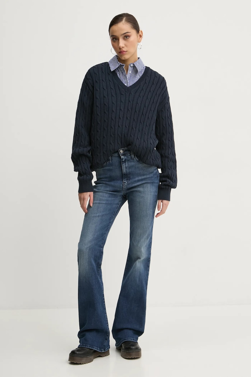 Хлопковая рубашка Tommy Jeans женская цвет синий relaxed классический воротник DW0DW19354 Хлопковая рубашка Tommy Jeans женская цвет синий relaxed классический воротник DW0DW19354