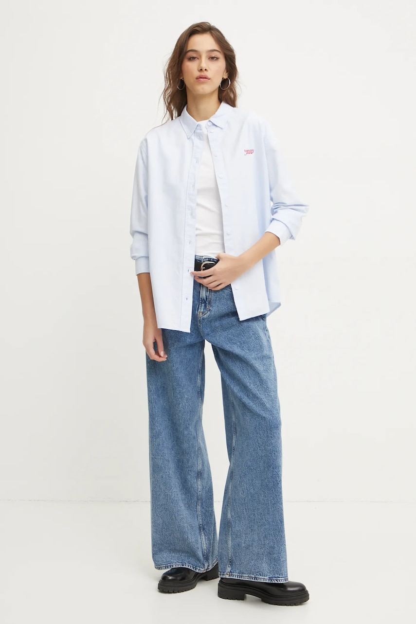 Хлопковая рубашка Tommy Jeans женская relaxed классический воротник DW0DW19358 Хлопковая рубашка Tommy Jeans женская relaxed классический воротник DW0DW19358
