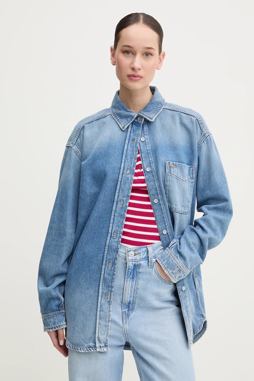 Tommy Jeans cămașă din denim femei, cu guler clasic, relaxed, DW0DW19855 Tommy Jeans cămașă din denim femei, cu guler clasic, relaxed, DW0DW19855