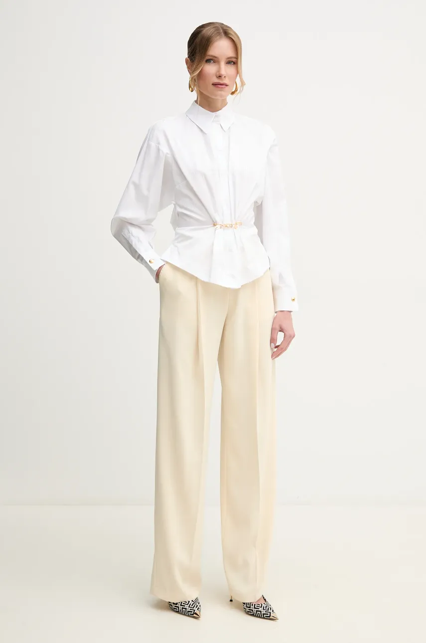 Хлопковая рубашка Elisabetta Franchi женская цвет белый regular классический воротник CA04851E2 Хлопковая рубашка Elisabetta Franchi женская цвет белый regular классический воротник CA04851E2