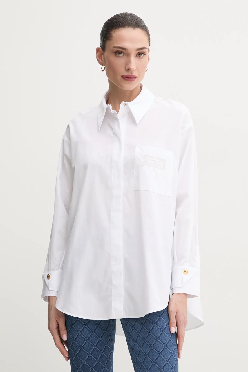 Elisabetta Franchi camasa din bumbac femei, culoarea alb, cu guler clasic, regular, CA09251E2