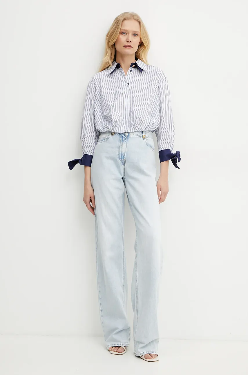 Хлопковая рубашка Elisabetta Franchi женская цвет белый relaxed классический воротник CA09451E2 Хлопковая рубашка Elisabetta Franchi женская цвет белый relaxed классический воротник CA09451E2