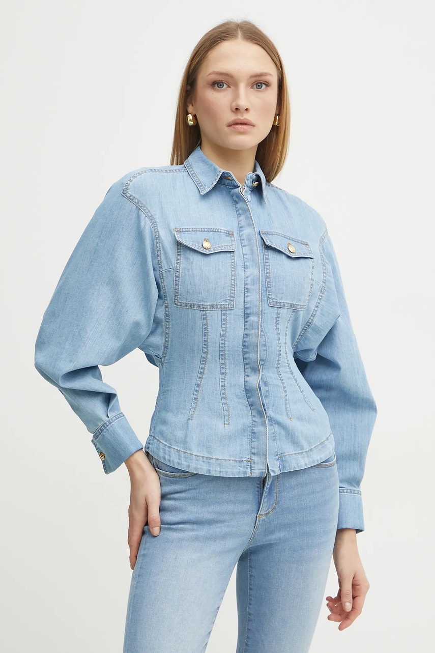 Elisabetta Franchi cămașă din denim femei, cu guler clasic, regular, CJ33D51E2