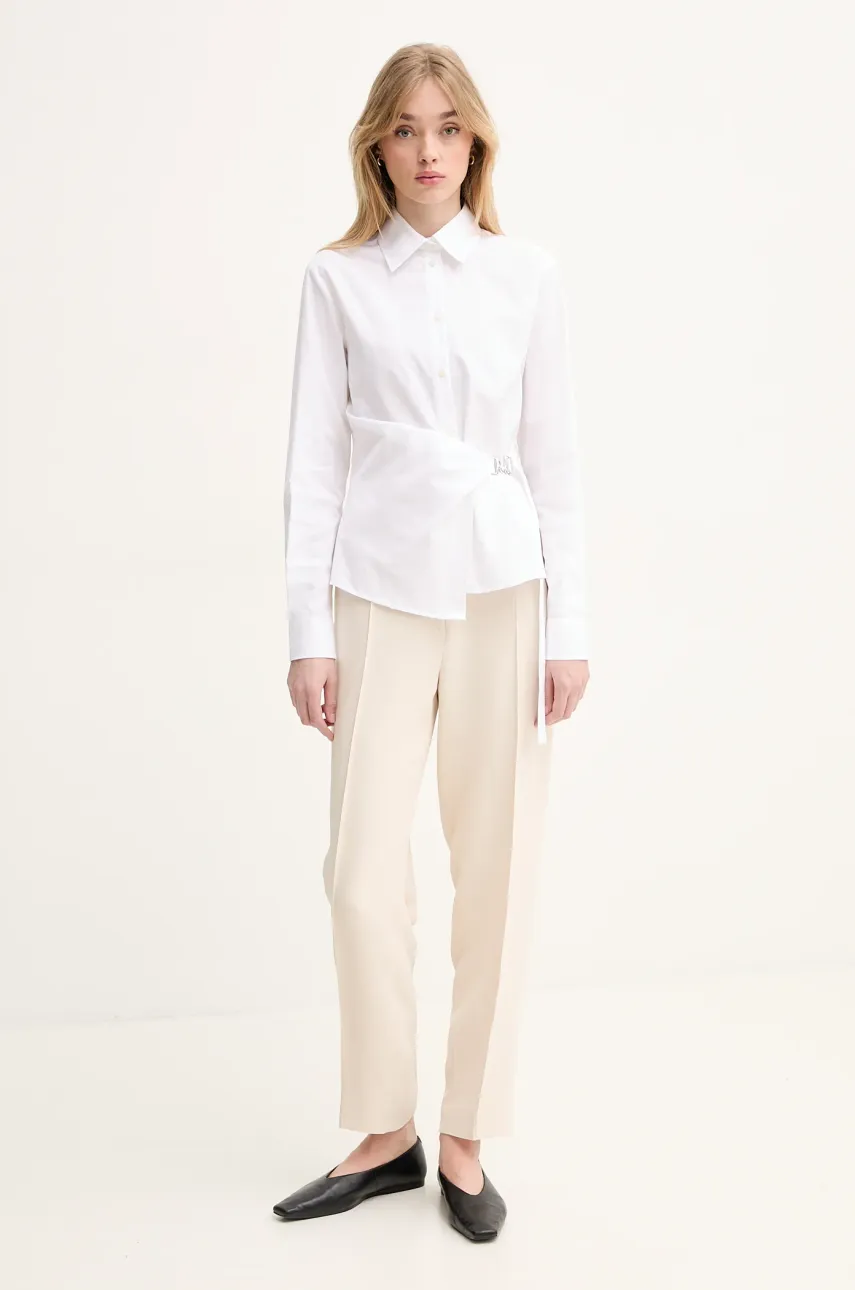 Хлопковая рубашка MSGM женские цвет белый regular классический воротник 3841MDE14X.257100 Хлопковая рубашка MSGM женские цвет белый regular классический воротник 3841MDE14X.257100