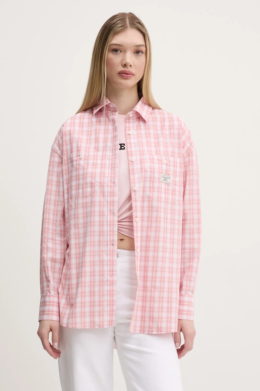 Levně Bavlněná košile Guess Jeans růžová barva, relaxed, s klasickým límcem, W5RH95 WGZ11