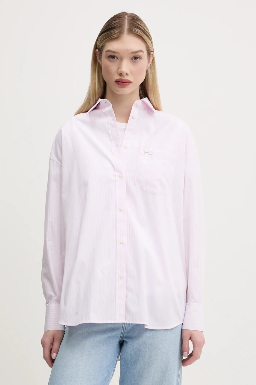 Levně Bavlněná košile Guess Jeans růžová barva, relaxed, s klasickým límcem, W5RH94 WGZ11