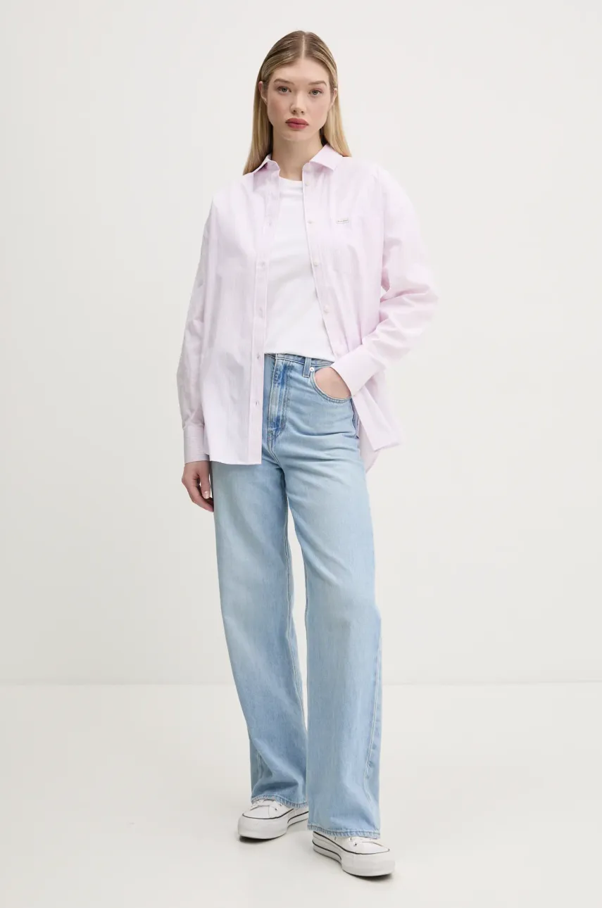 Хлопковая рубашка Guess Jeans женская цвет розовый relaxed классический воротник W5RH94 WGZ11 Хлопковая рубашка Guess Jeans женская цвет розовый relaxed классический воротник W5RH94 WGZ11