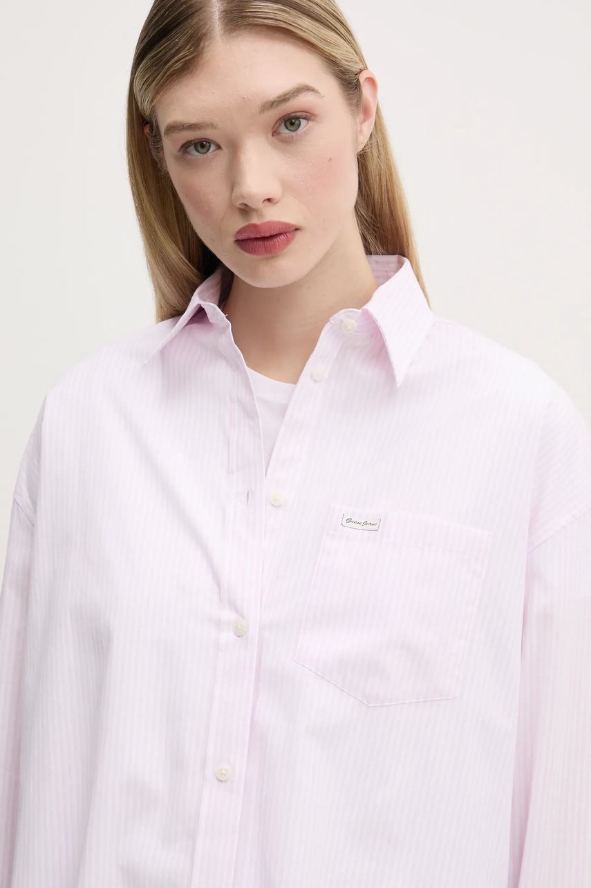 Βαμβακερό πουκάμισο Guess Jeans χρώμα: ροζ, W5RH94 WGZ11 φωτογραφία