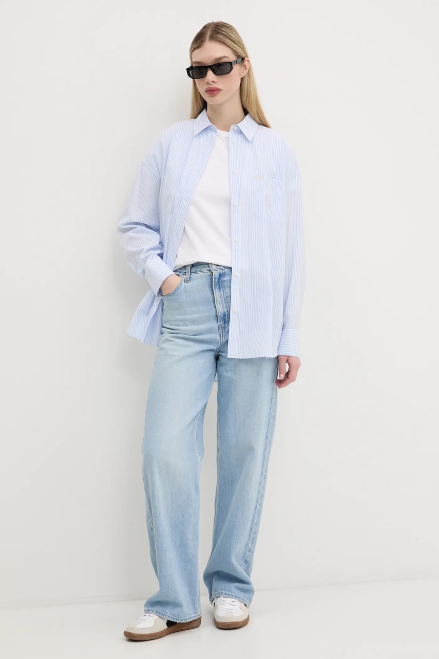 Хлопковая рубашка Guess Jeans женская relaxed классический воротник W5RH94 WGZ11 Хлопковая рубашка Guess Jeans женская relaxed классический воротник W5RH94 WGZ11