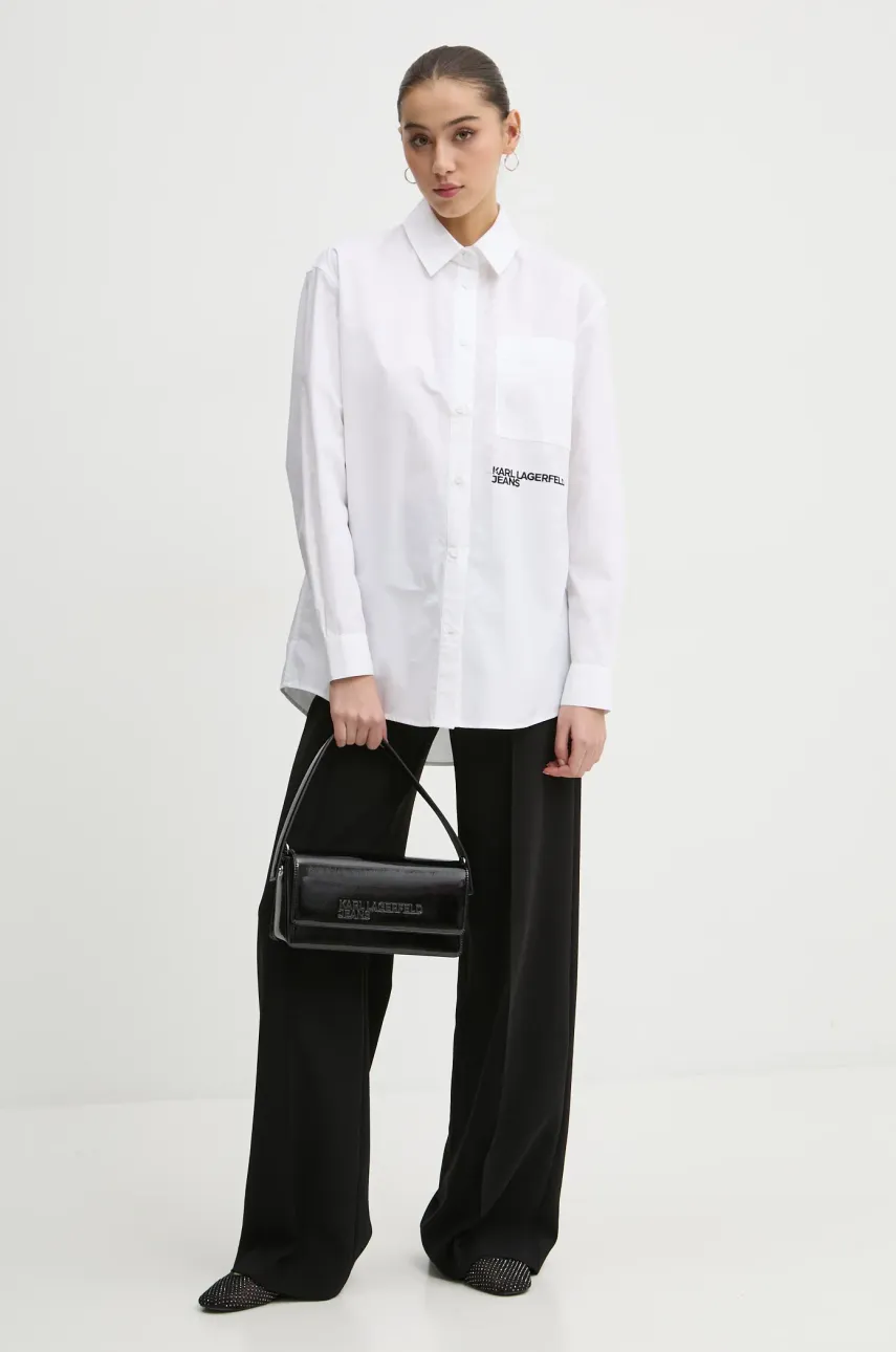 Хлопковая рубашка Karl Lagerfeld Jeans женская цвет бежевый relaxed классический воротник A1W11001 Хлопковая рубашка Karl Lagerfeld Jeans женская цвет бежевый relaxed классический воротник A1W11001