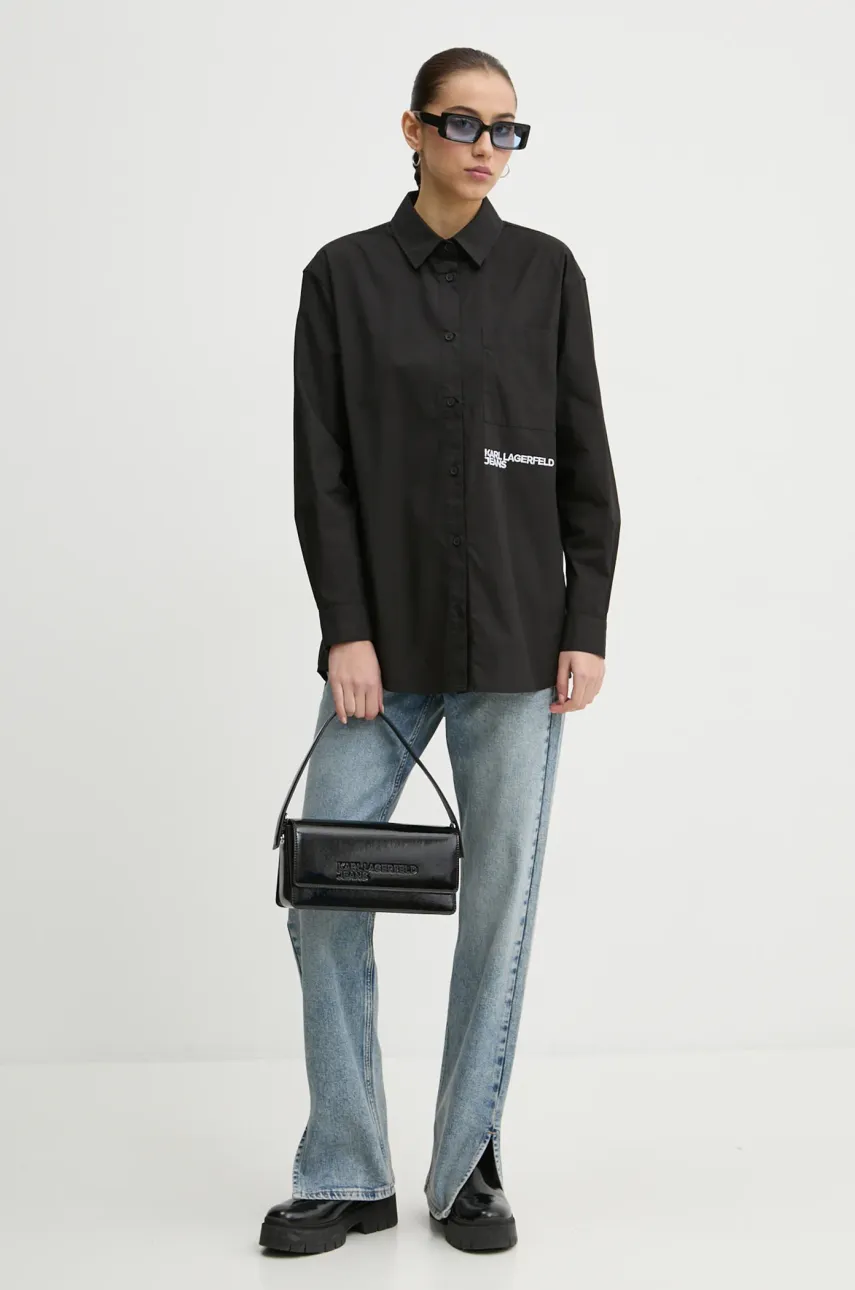 Хлопковая рубашка Karl Lagerfeld Jeans женская цвет чёрный relaxed классический воротник A1W11001 Хлопковая рубашка Karl Lagerfeld Jeans женская цвет чёрный relaxed классический воротник A1W11001