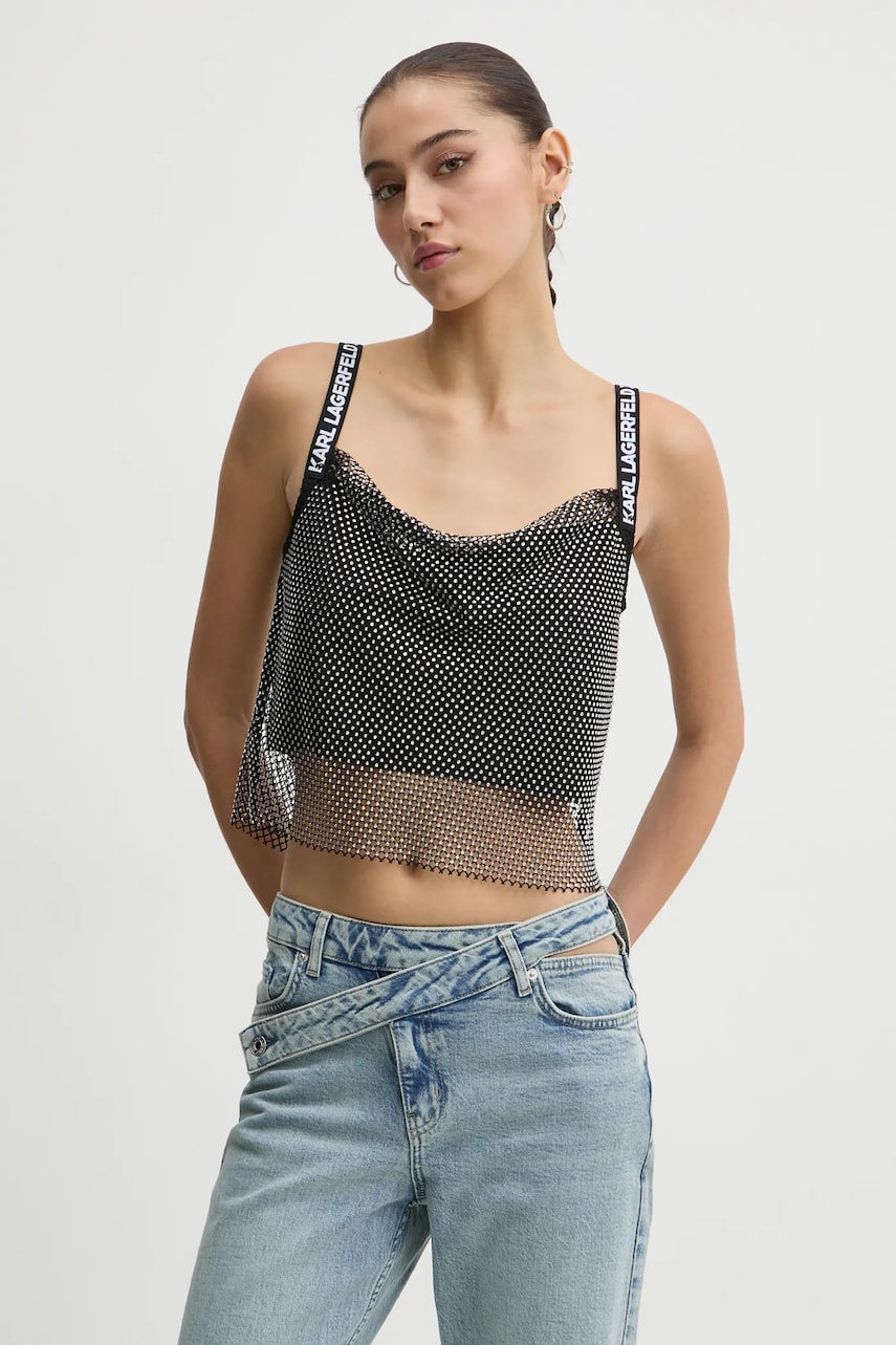 Karl Lagerfeld Jeans top culoarea negru, cu imprimeu, A1W11010 Karl Lagerfeld Jeans top culoarea negru, cu imprimeu, A1W11010