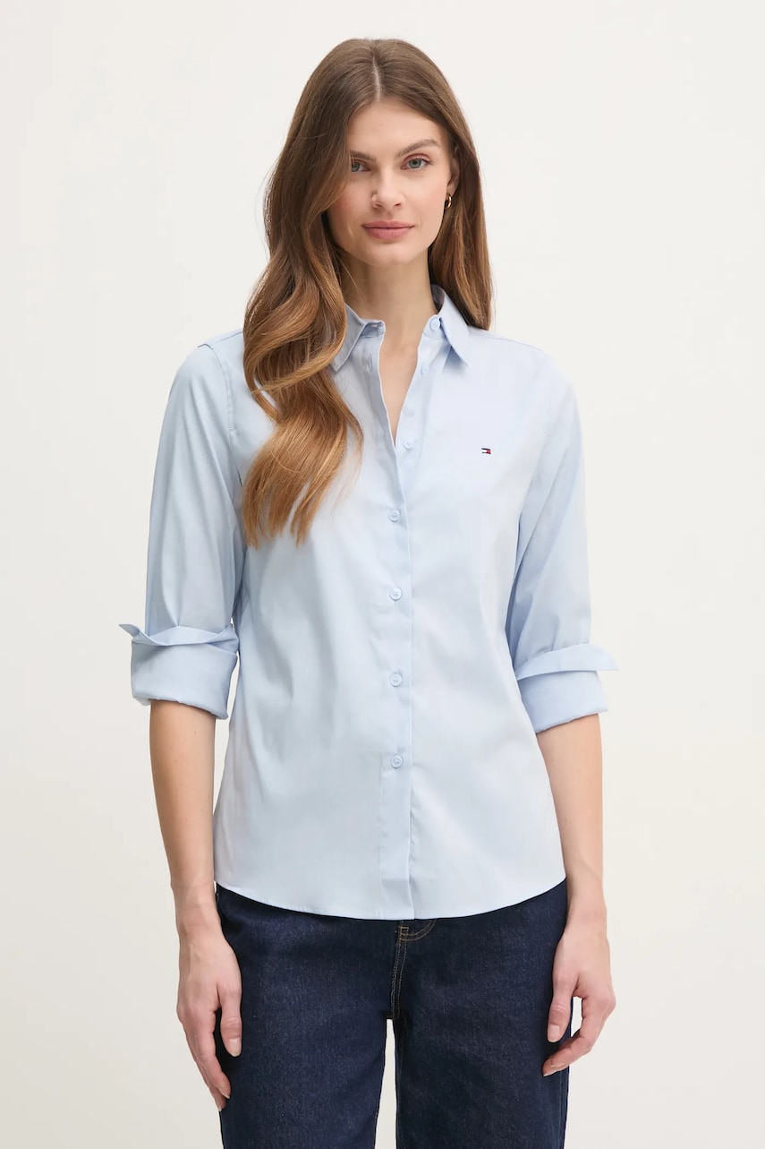 Košile Tommy Hilfiger dámská, modrá barva, regular, s klasickým límcem, WW0WW44084