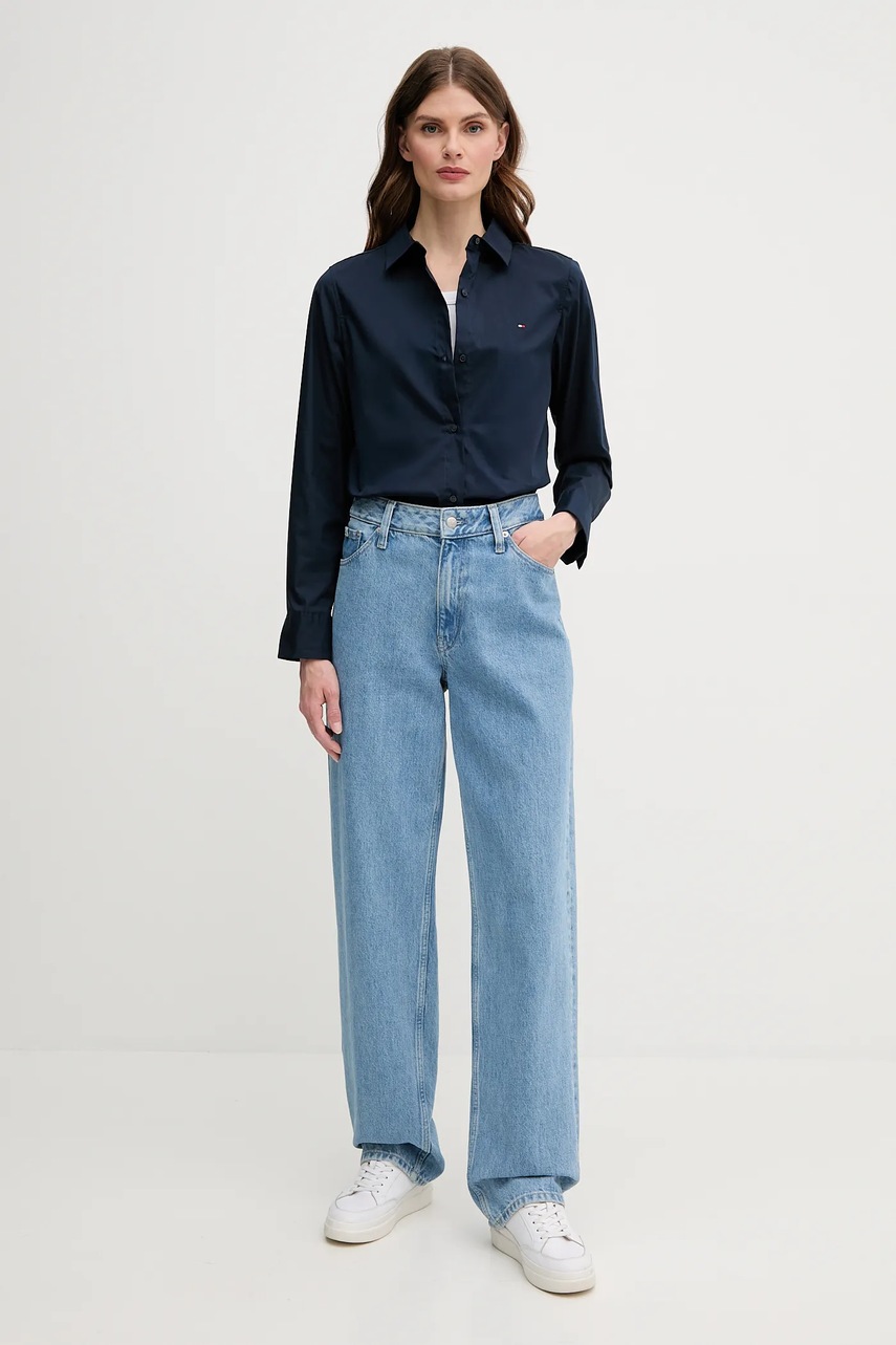 Рубашка Tommy Hilfiger женская цвет синий regular классический воротник WW0WW44084
