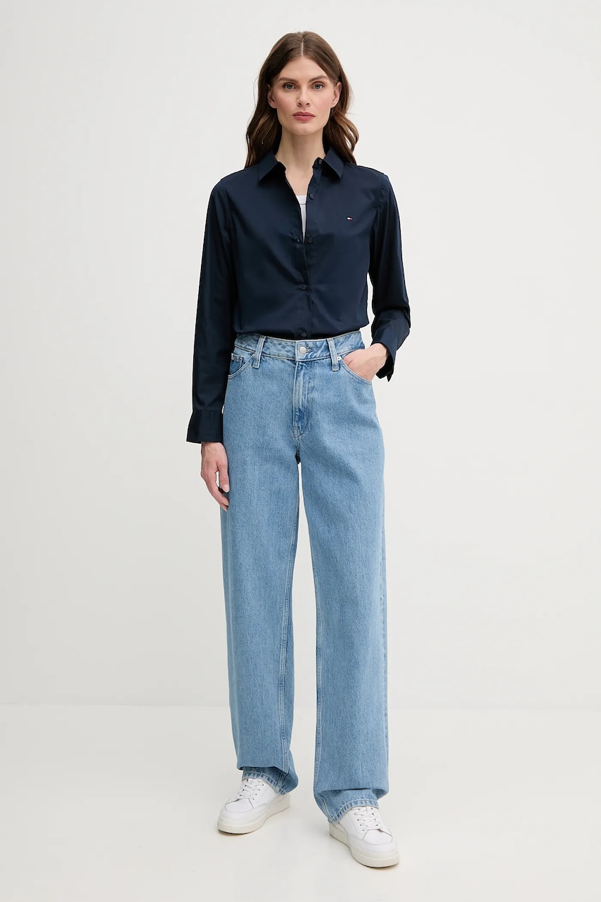 Рубашка Tommy Hilfiger женская цвет синий regular классический воротник WW0WW44084 Рубашка Tommy Hilfiger женская цвет синий regular классический воротник WW0WW44084