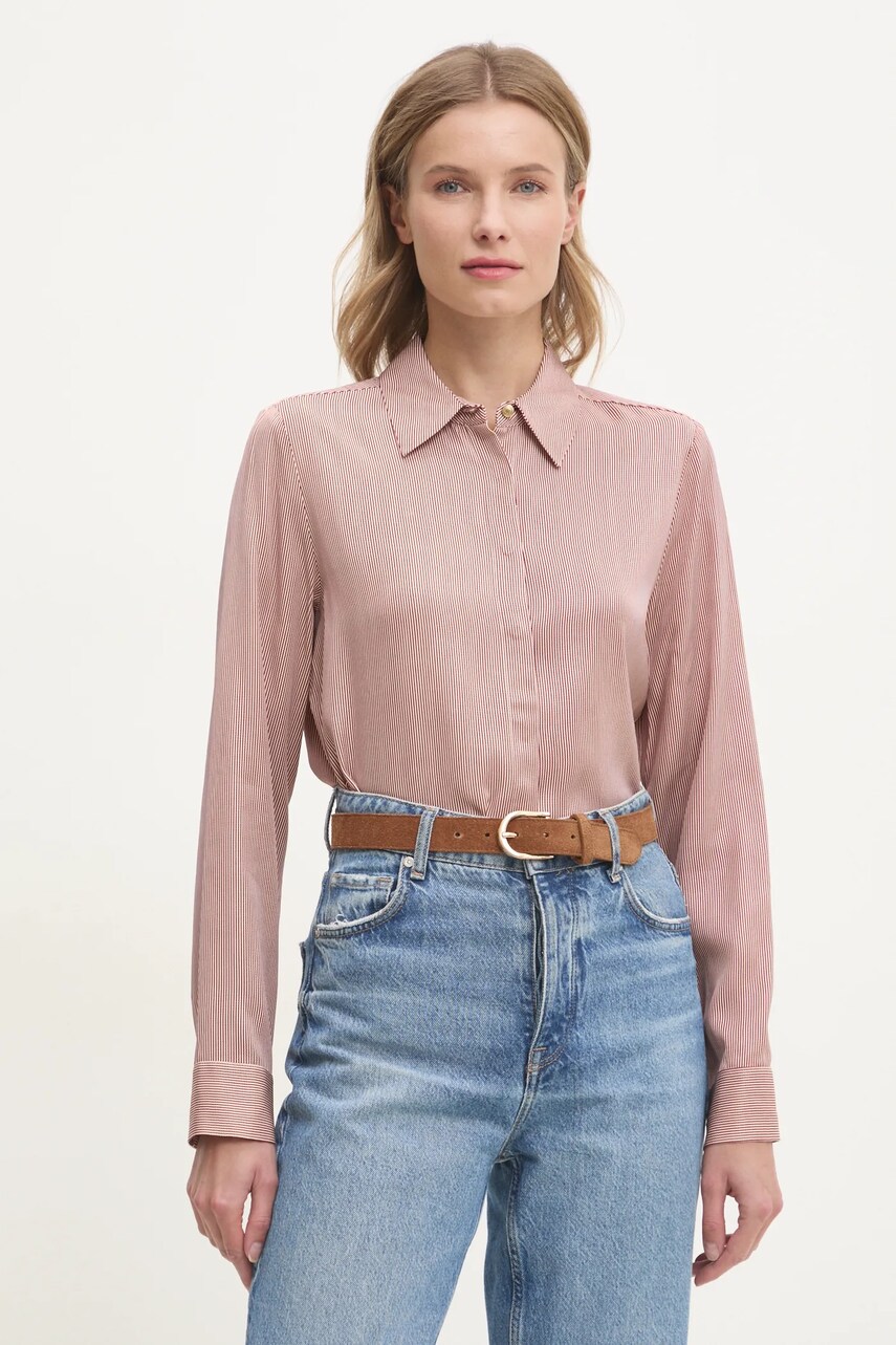 Levně Košile Tommy Hilfiger dámská, béžová barva, regular, s klasickým límcem, WW0WW44036