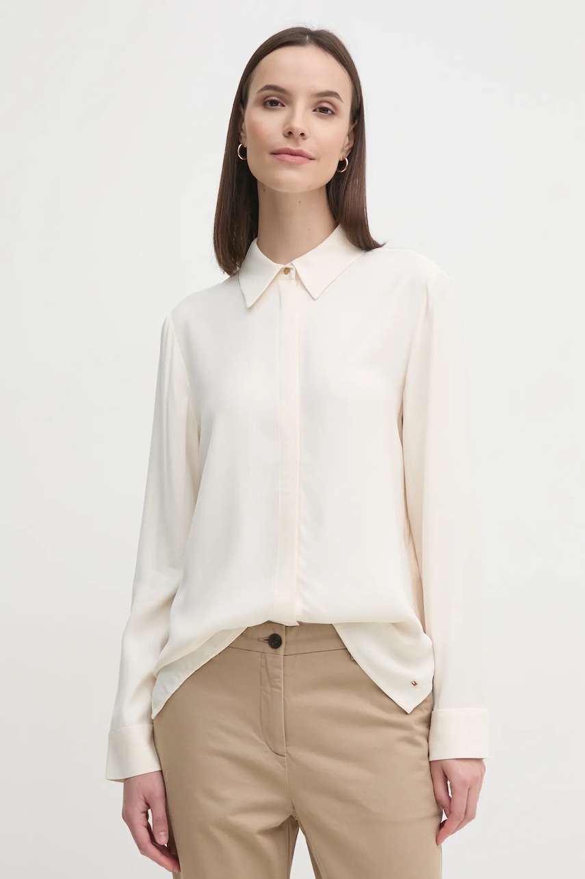Levně Košile Tommy Hilfiger dámská, béžová barva, relaxed, s klasickým límcem, WW0WW44045