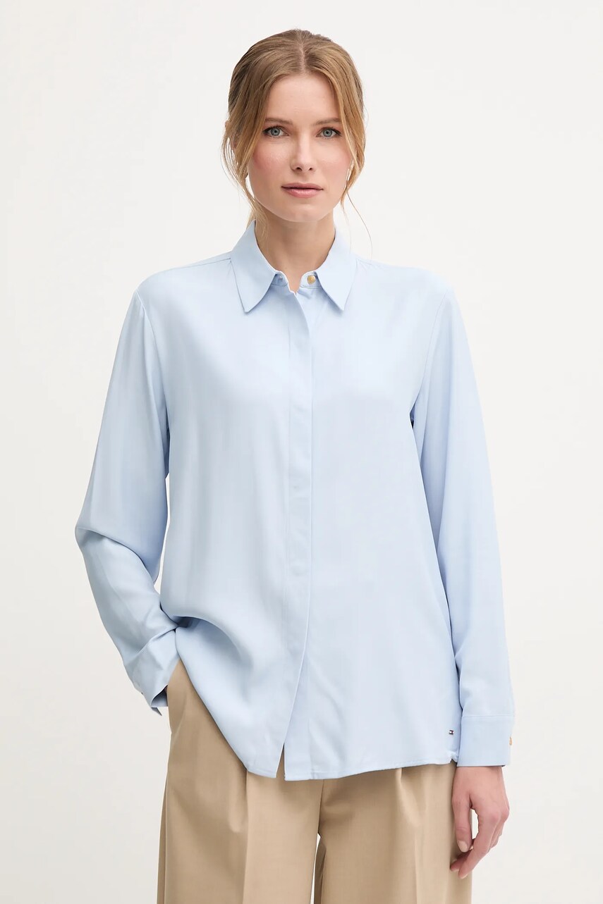 Levně Košile Tommy Hilfiger dámská, modrá barva, relaxed, s klasickým límcem, WW0WW44045