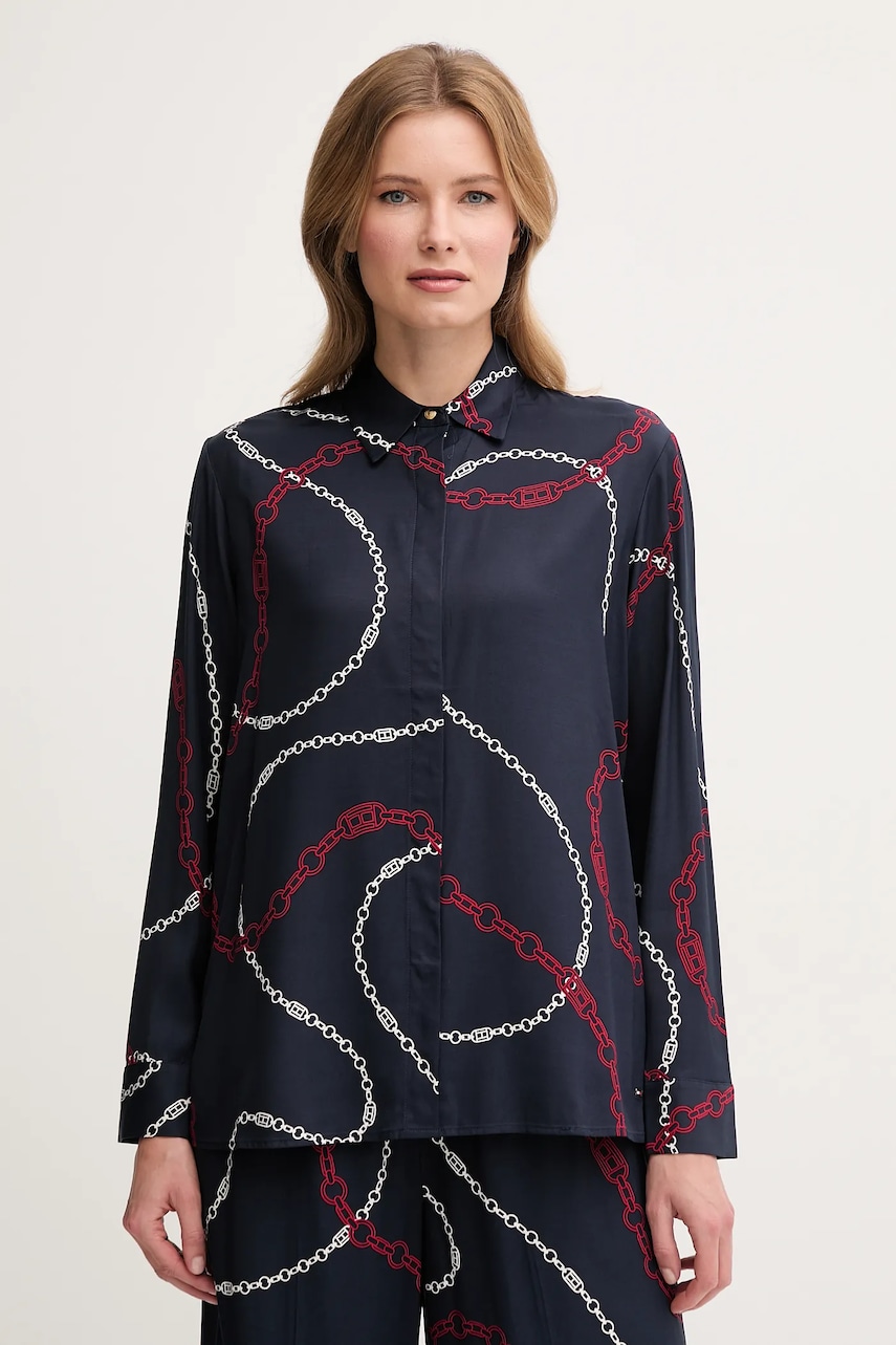Levně Košile Tommy Hilfiger dámská, tmavomodrá barva, relaxed, s klasickým límcem, WW0WW44045