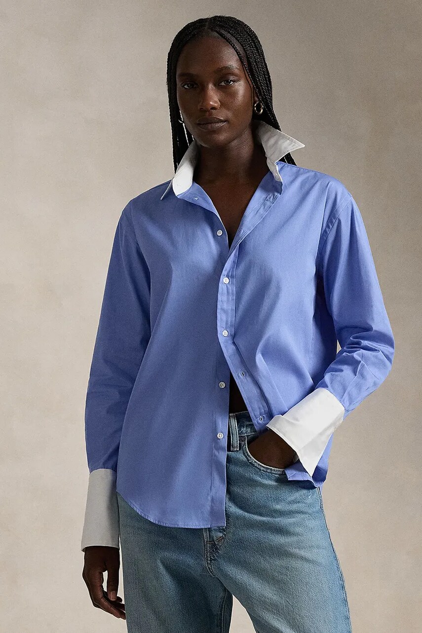 Levně Bavlněná košile Polo Ralph Lauren modrá barva, relaxed, s klasickým límcem, 211891426