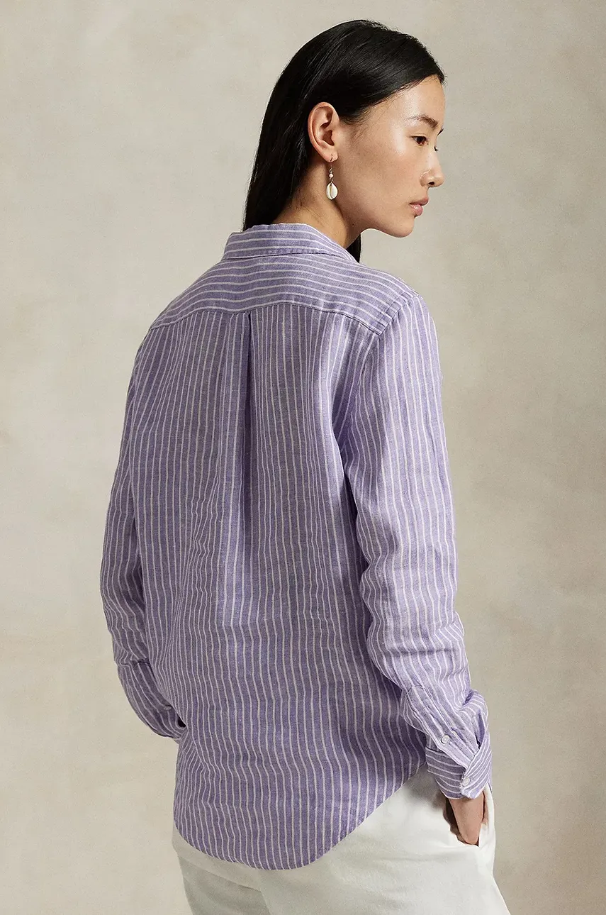 Льняная рубашка Polo Ralph Lauren женская цвет фиолетовый regular классический воротник 211970691 Льняная рубашка Polo Ralph Lauren женская цвет фиолетовый regular классический воротник 211970691