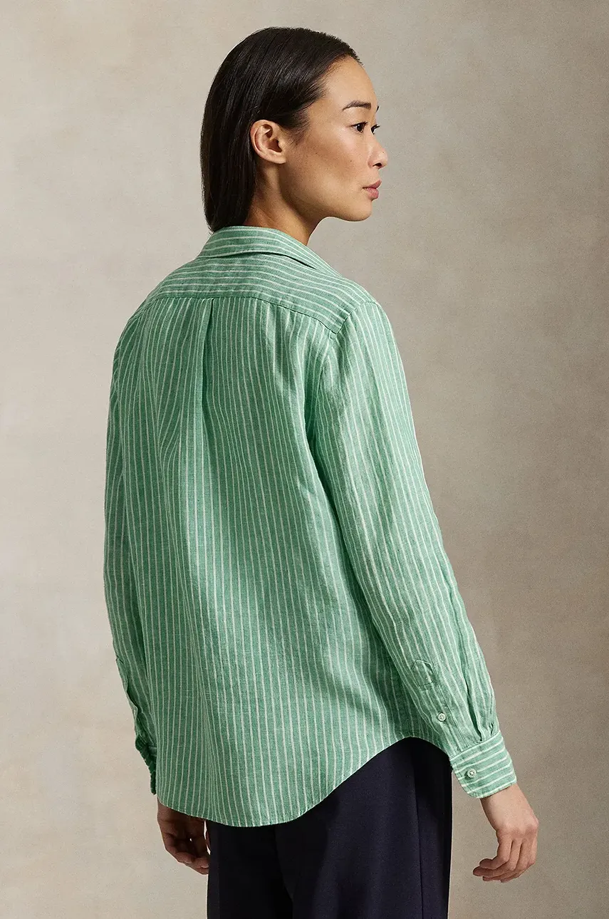 Льняная рубашка Polo Ralph Lauren женская цвет зелёный regular классический воротник 211970691 Льняная рубашка Polo Ralph Lauren женская цвет зелёный regular классический воротник 211970691
